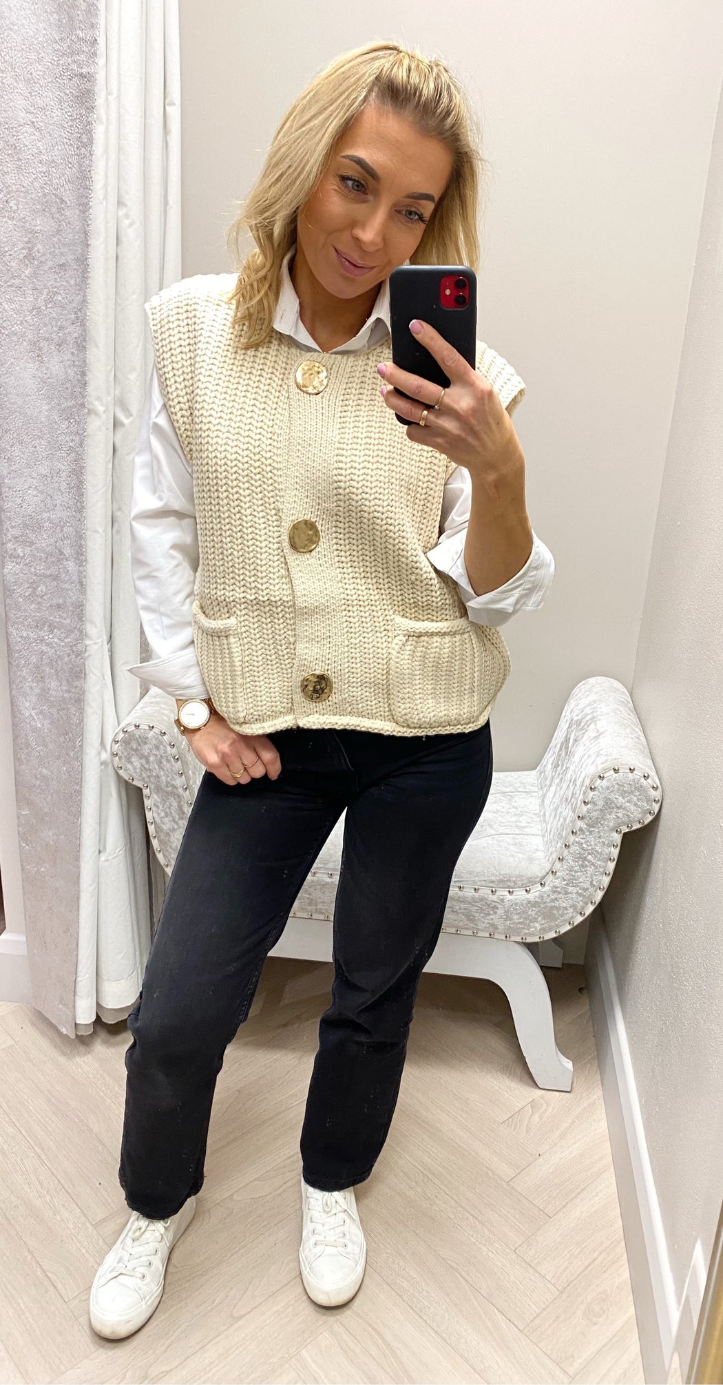 Jessie cream gold button knit