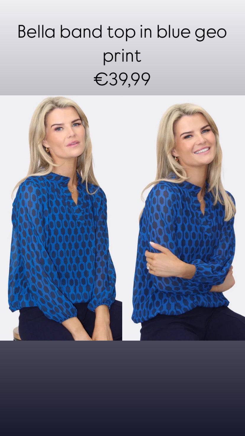 Bella band top in blue geo print