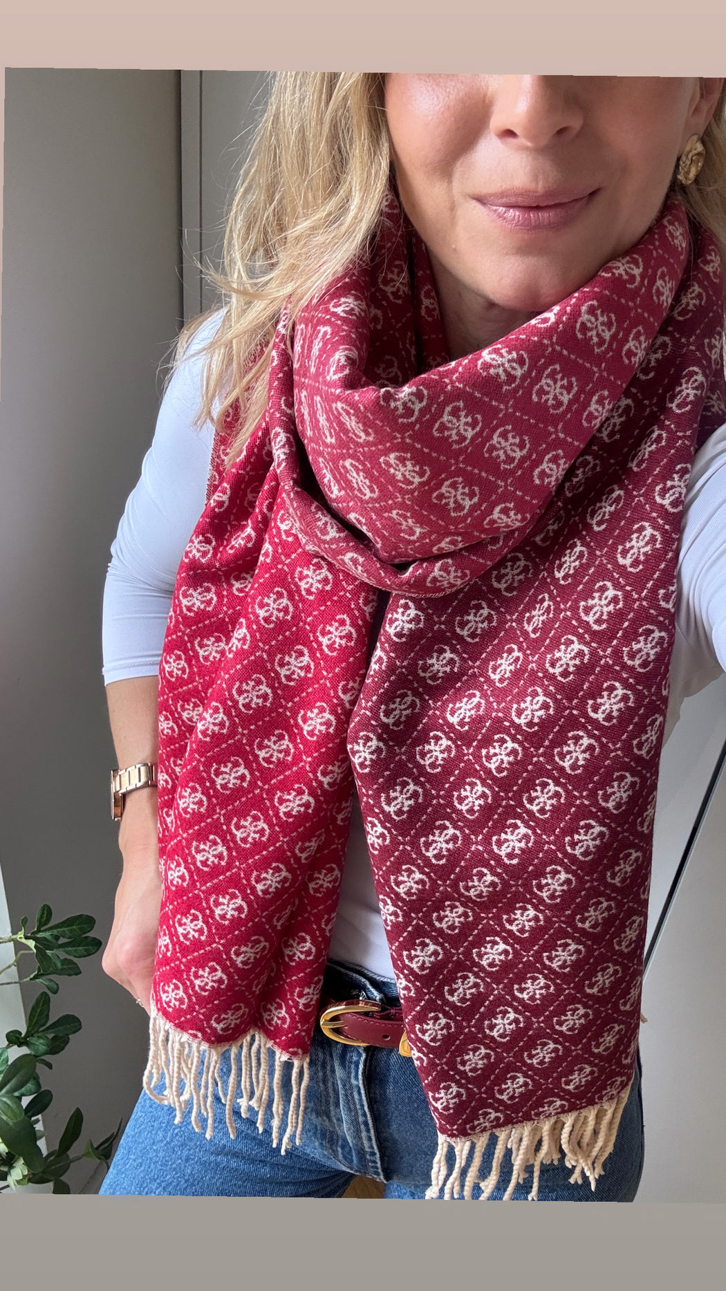 Guess reversible wine logo scarf aw5663vis03