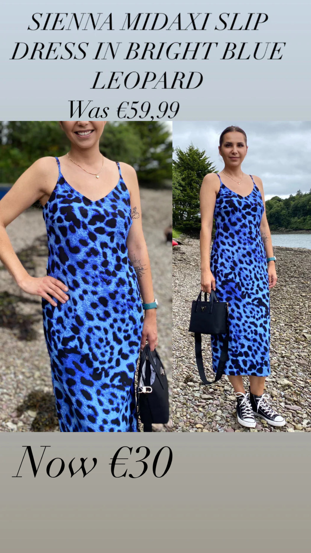 SIENNA MIDAXI SLIP DRESS IN BRIGHT BLUE LEOPARD