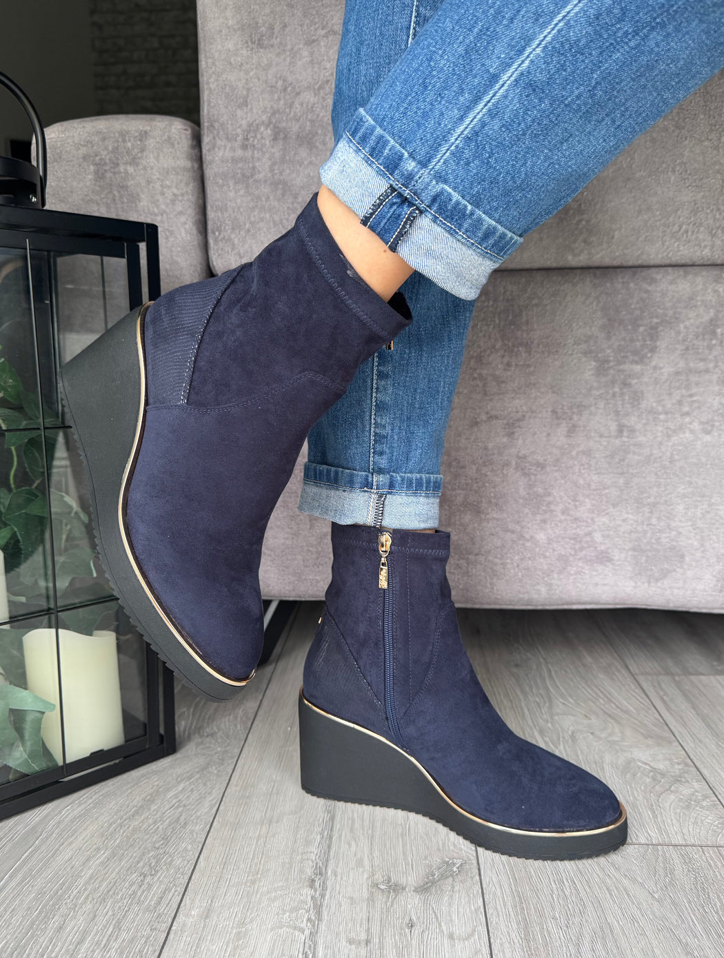 Poole sapphire navy wedge boots