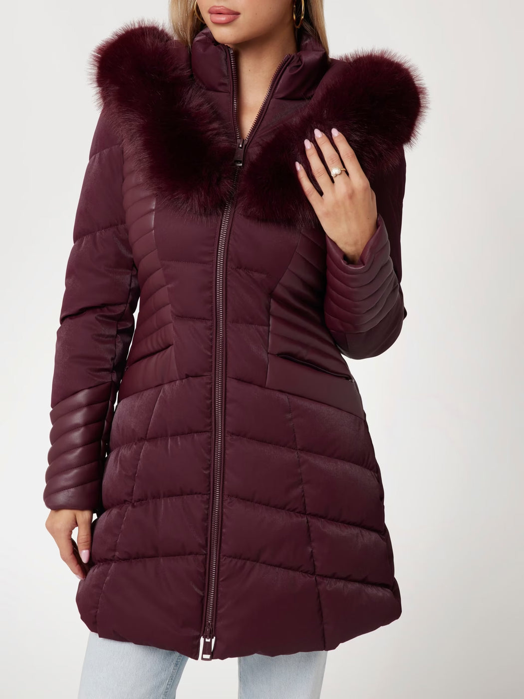 guess wine oxana hooded puffer jacket