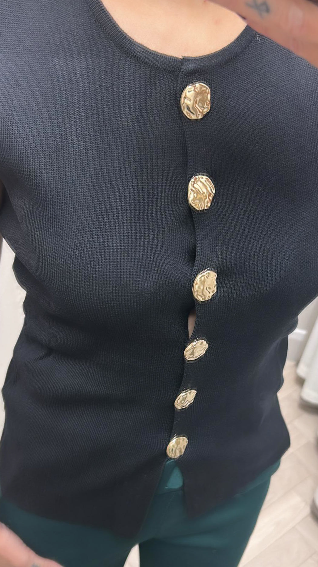 Black button knit waistcoat