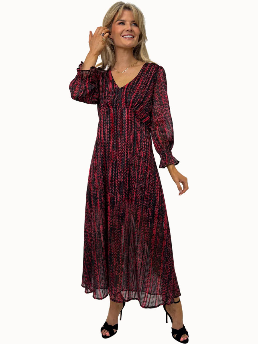 STREASA BLACK RED PRINT MIDI DRESS