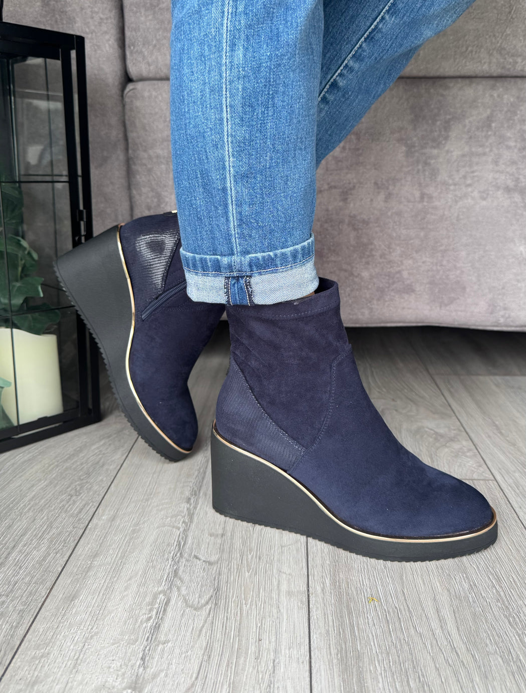 Poole sapphire navy wedge boots