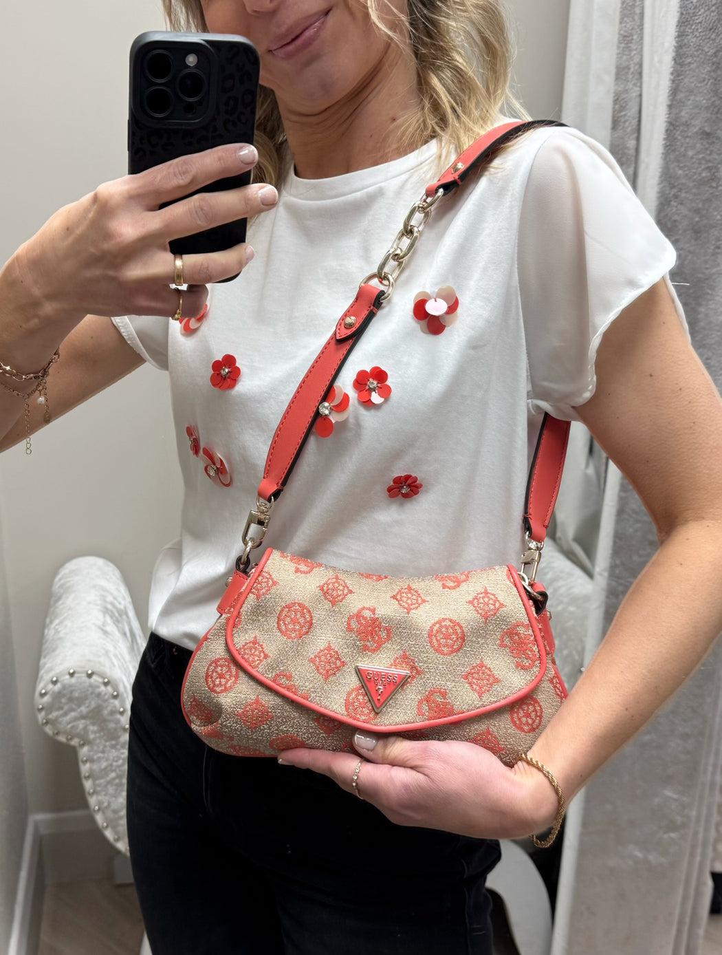 Guess coral red logo beyza shoulder bag JG962719