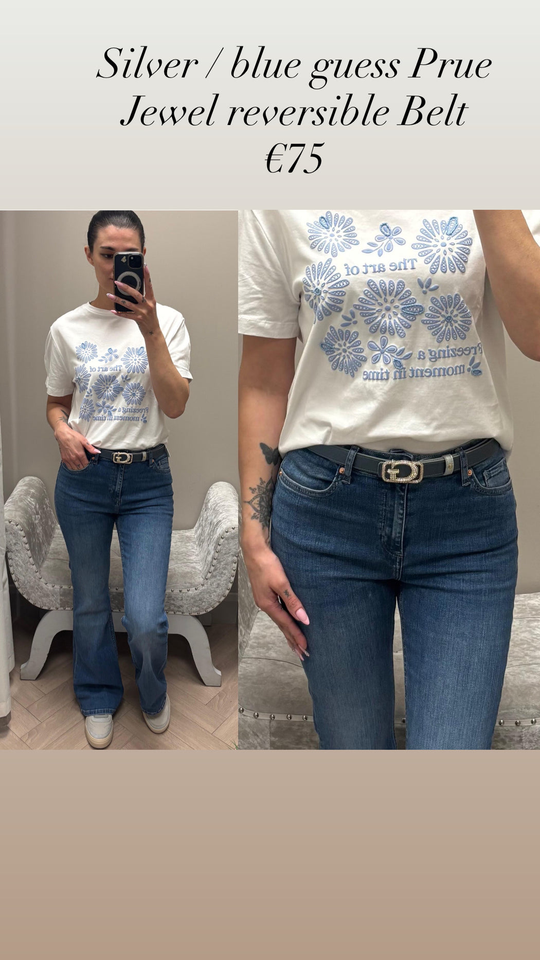 Silver / blue guess Prue Jewel reversible  Belt