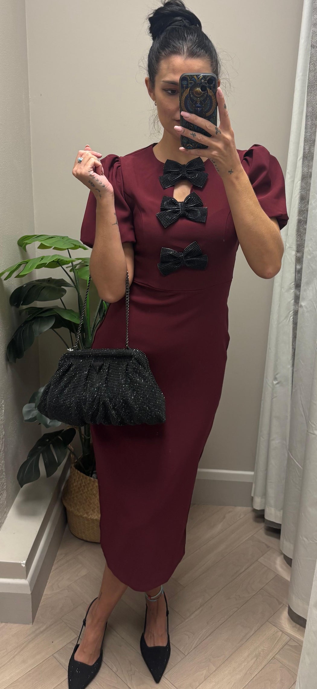 Emma Cut Out Bow Midi Dress Berry