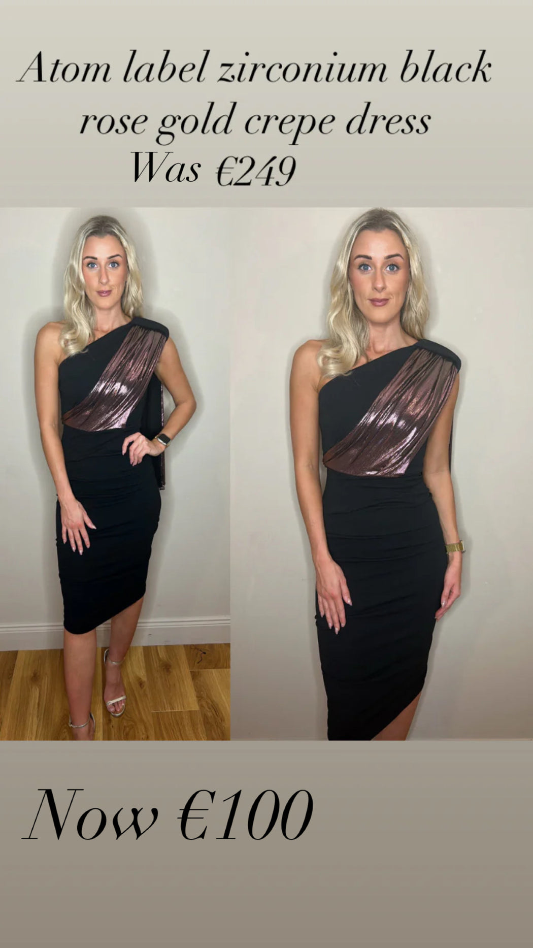 Atom label zirconium black rose gold crepe dress
