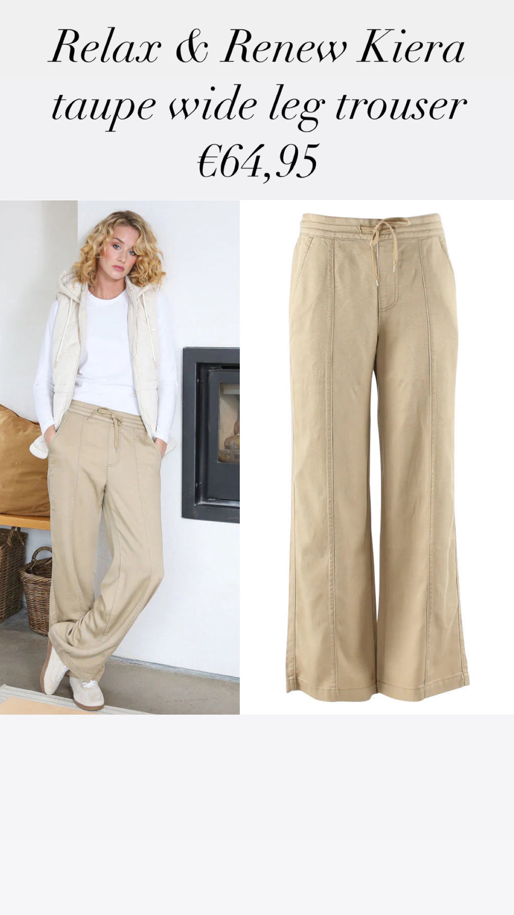 Relax & Renew Kiera taupe wide leg trouser