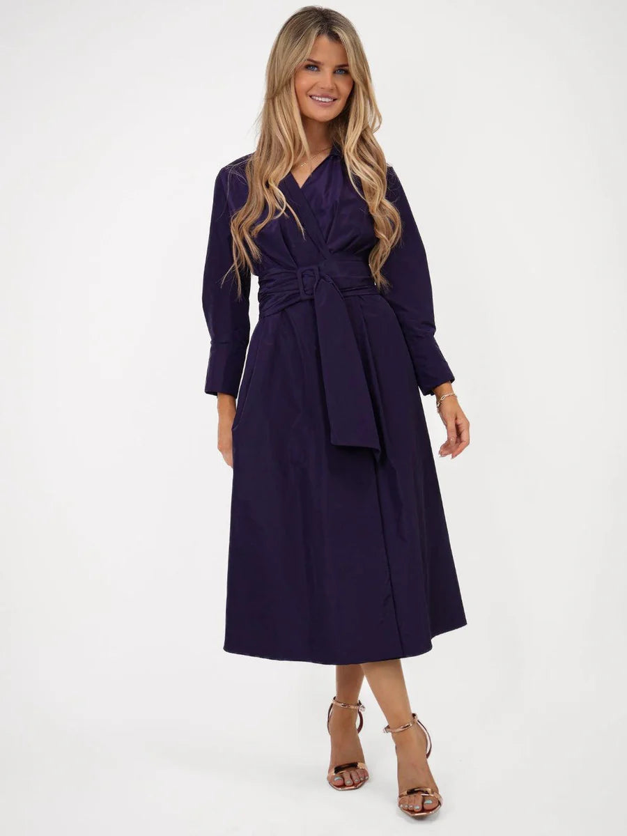 PURPLE PENELOPE TAFFETA MIDI DRESS