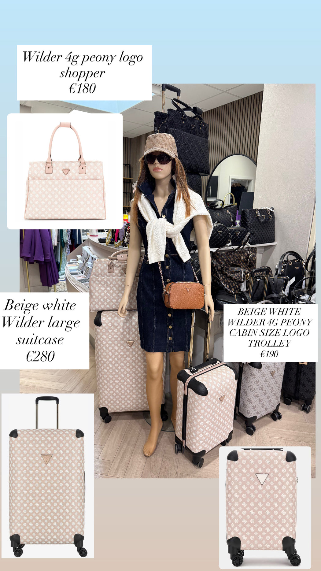 BEIGE WHITE WILDER 4G PEONY CABIN SIZE LOGO TROLLEY