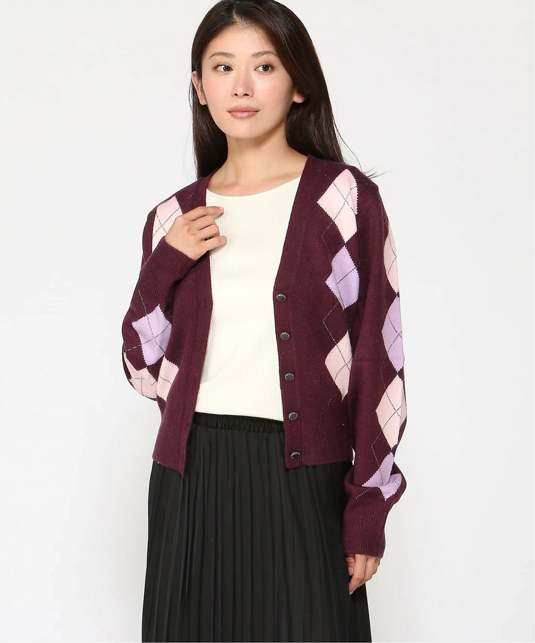 Guess Gracie Argyle Cardigan Burgundy. W6BR47Z1446