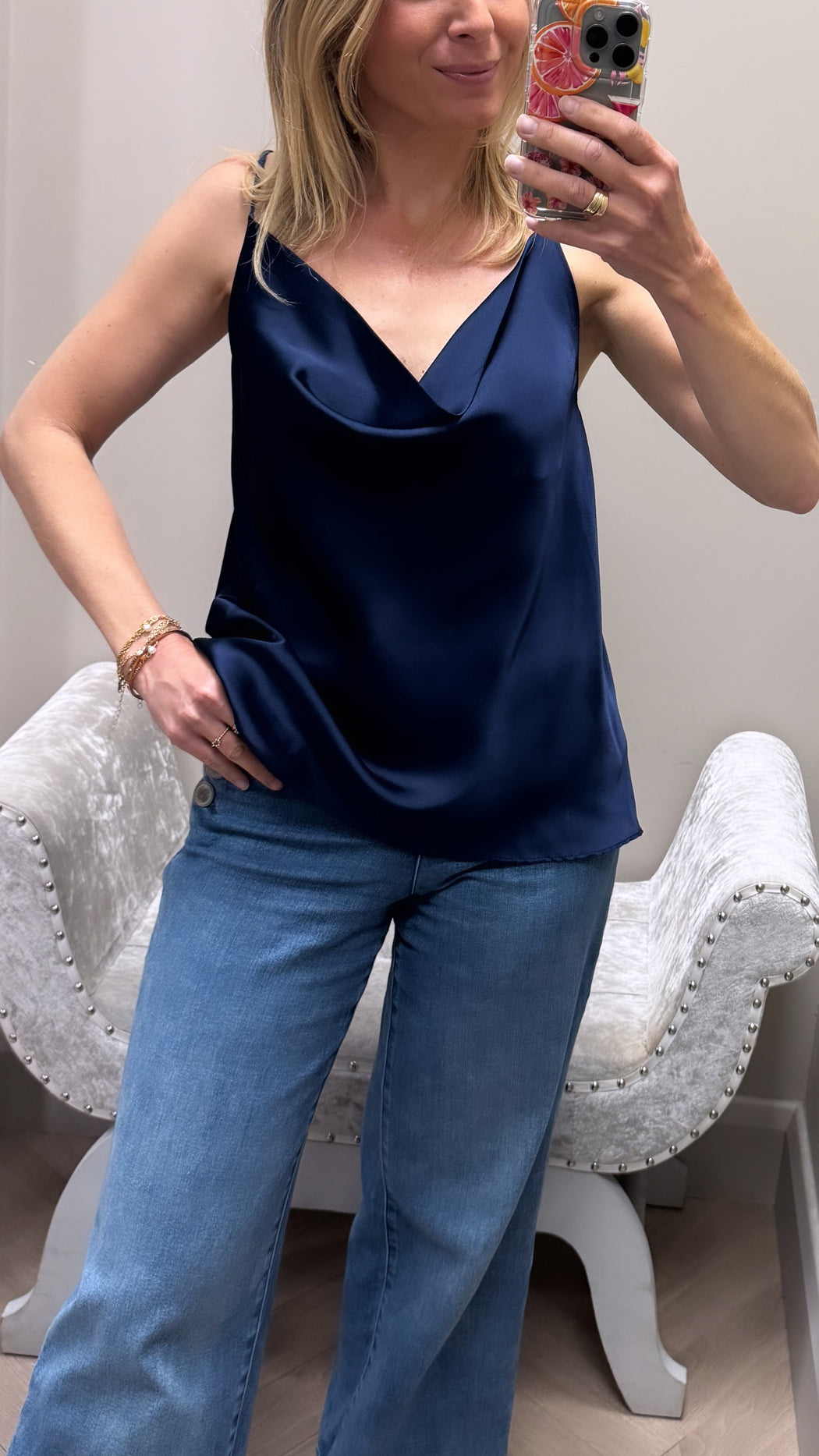 azalea navy satin cami top