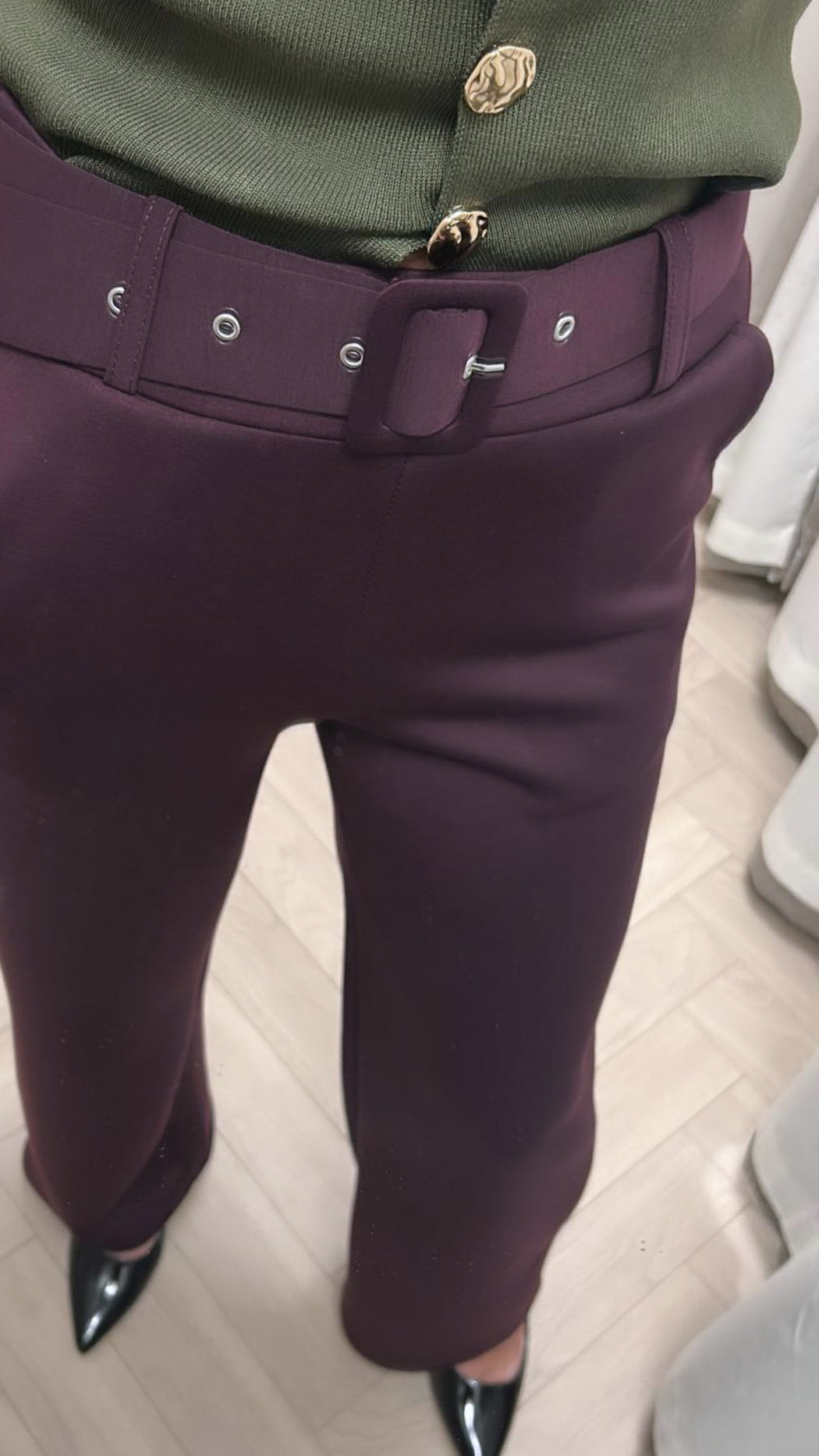 Wine belted trousers