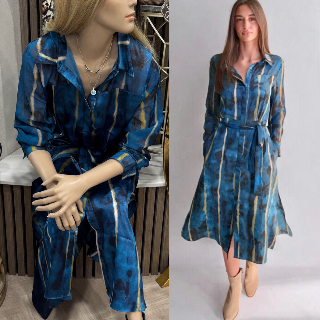 Marie teal print dress