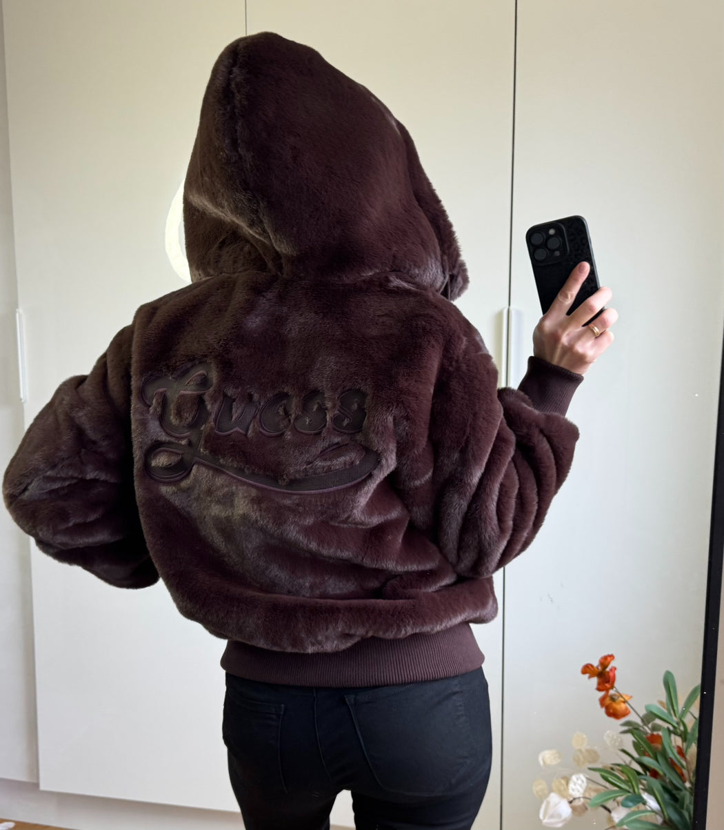 Guess brown lucrezia faux fur jacket w5bl66w3890