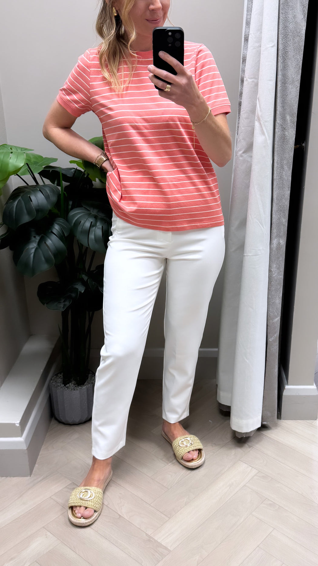 Paula stripe coral tee