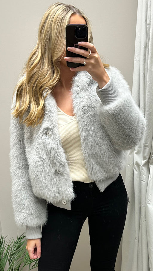 Faux fur grey guess bomber