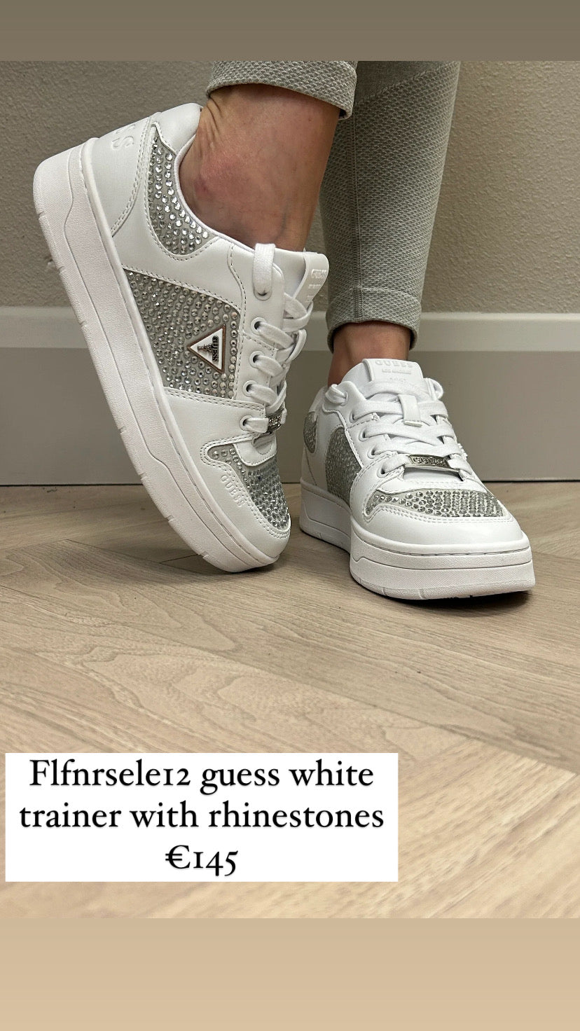 Flfnrsele12 guess white trainer with rhinestones