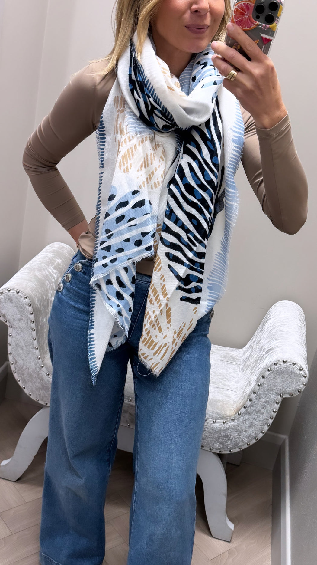 Shell blue print scarf