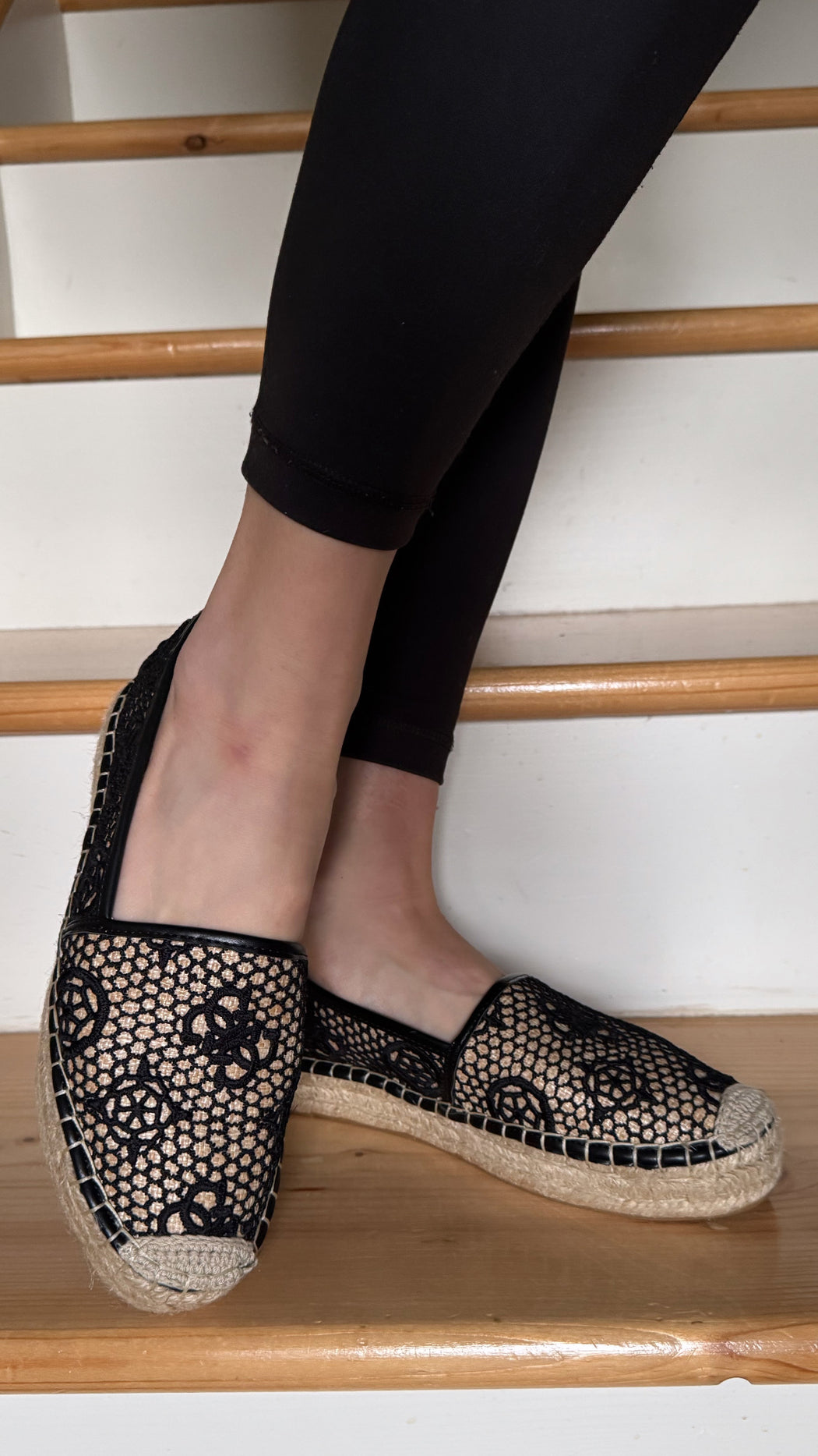 Guess black leather trim espradrils