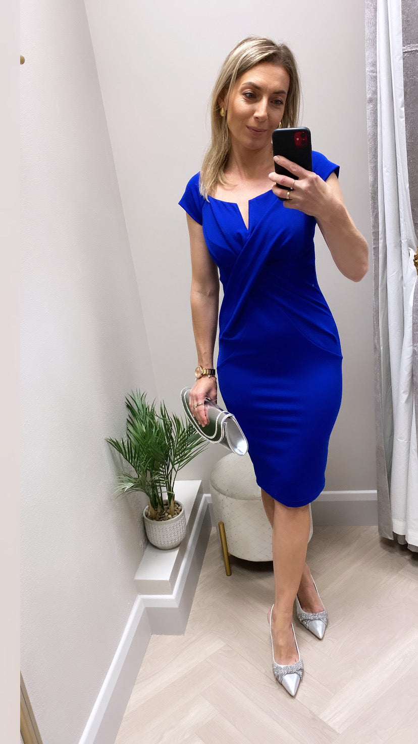 Halo Off The Shoulder Twist Detail Midi Dress Cobalt