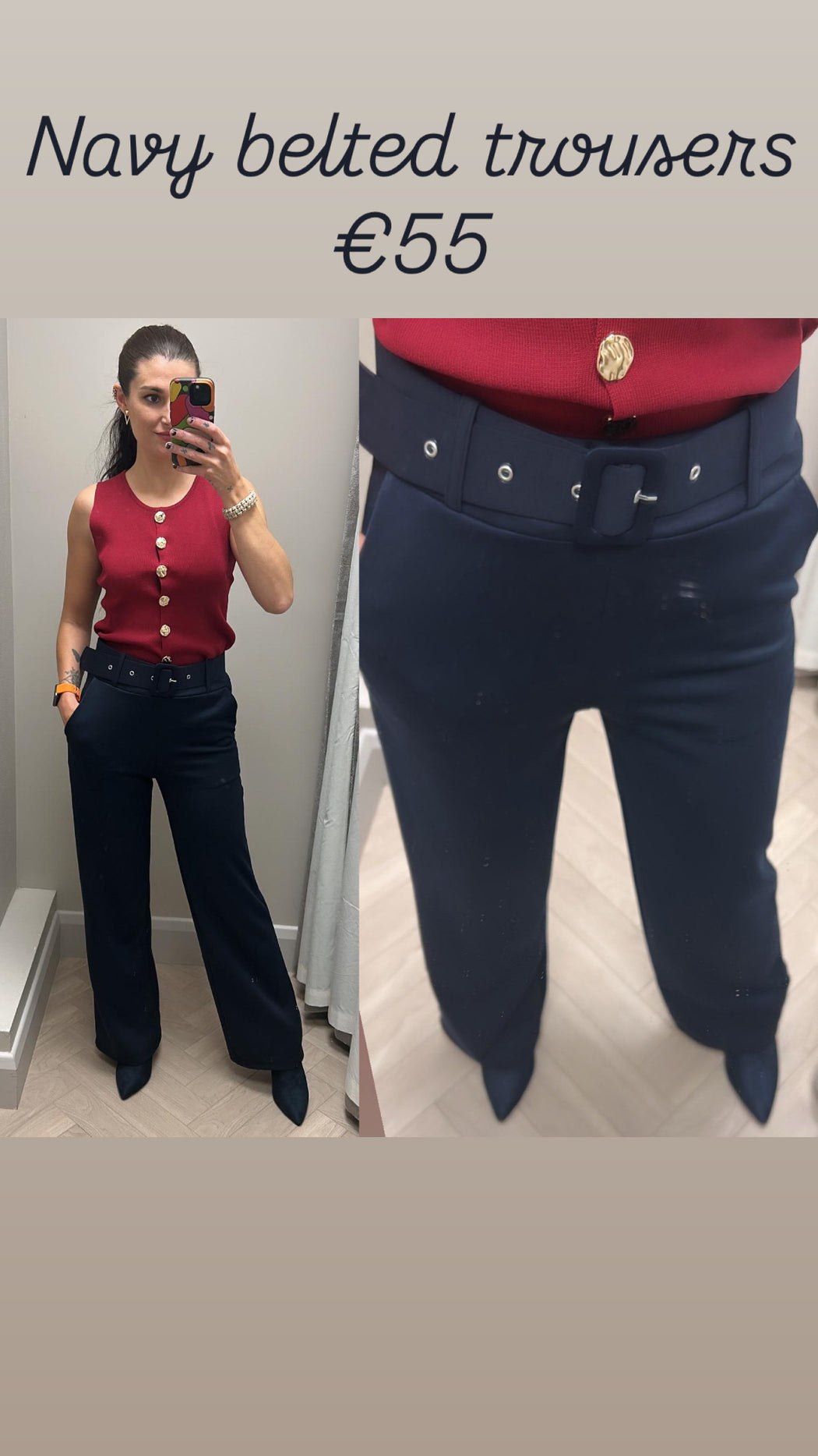 Navy belted trousers