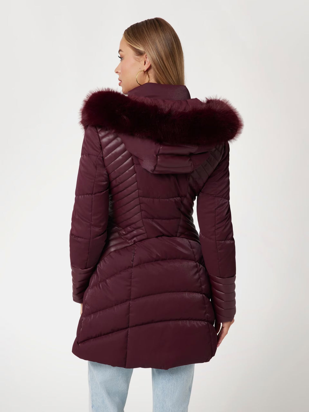 guess wine oxana hooded puffer jacket