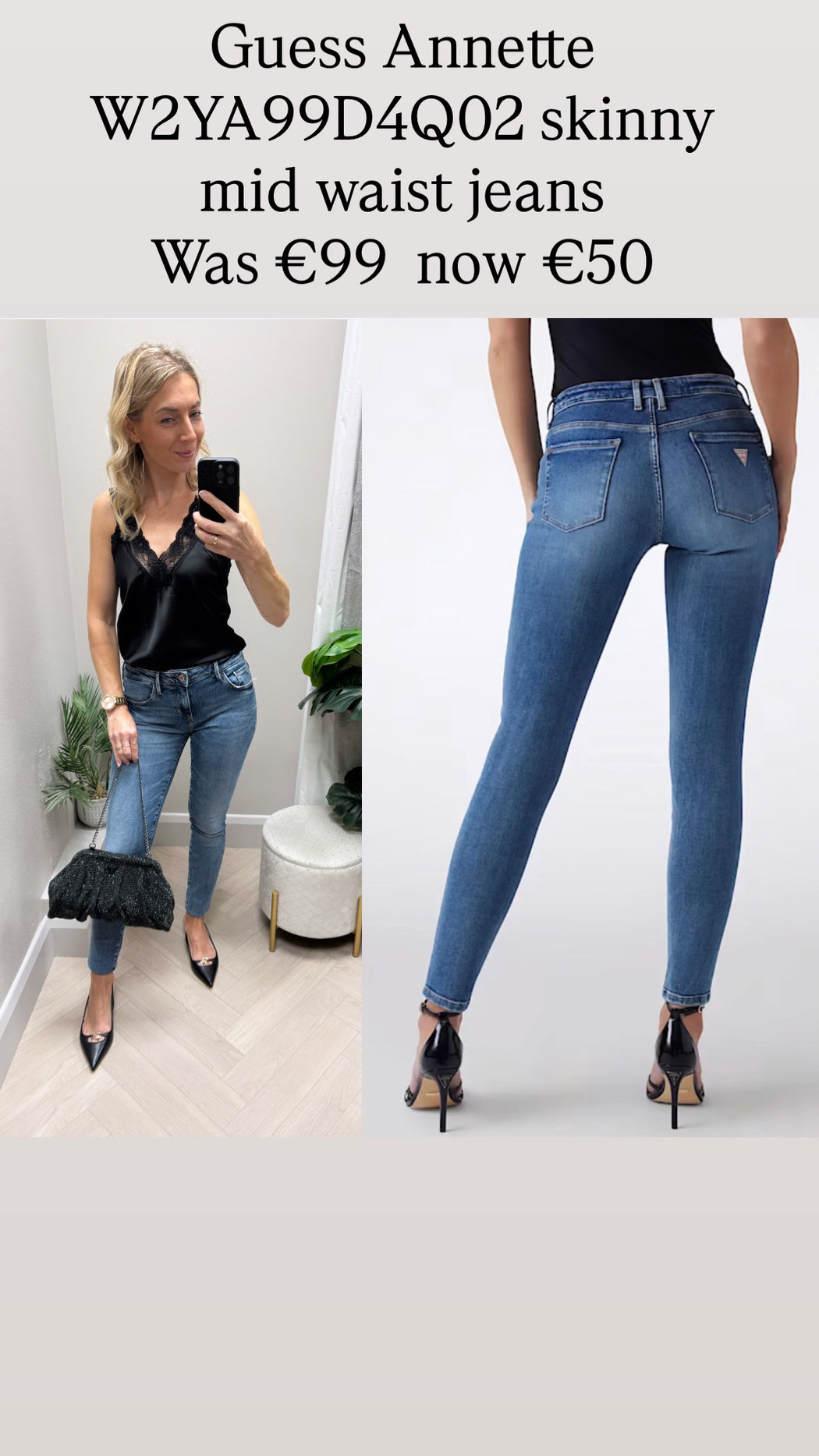 Guess Annette W2YA99D4Q02 skinny mid waist jeans