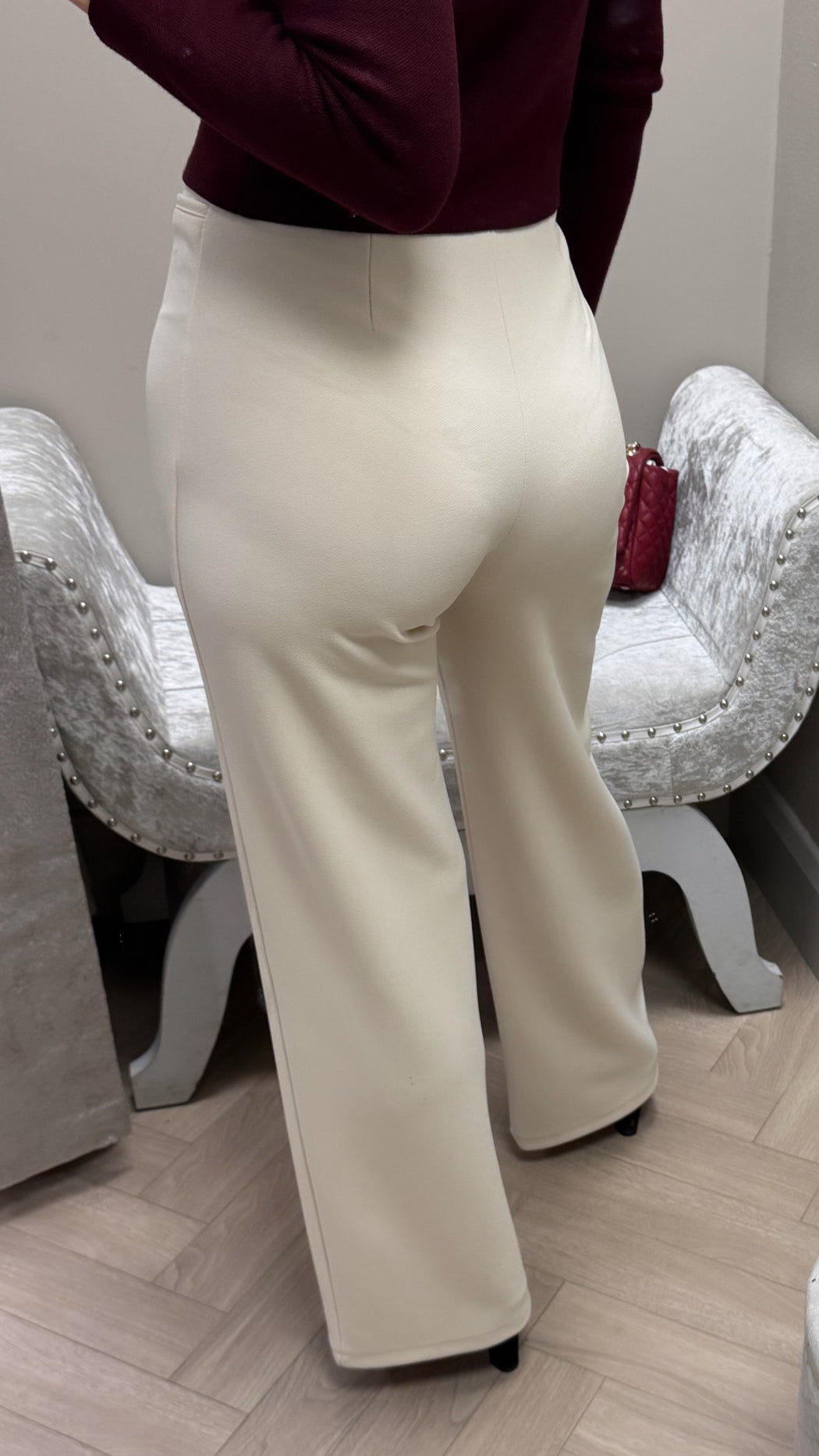Lulu beige elasticated high waist trousers
