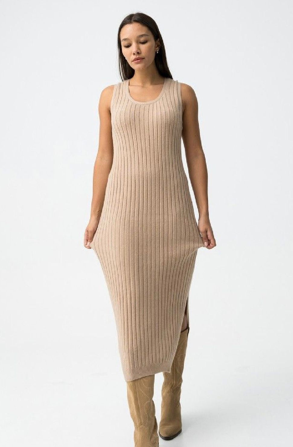 Titania beige two piece knit dress
