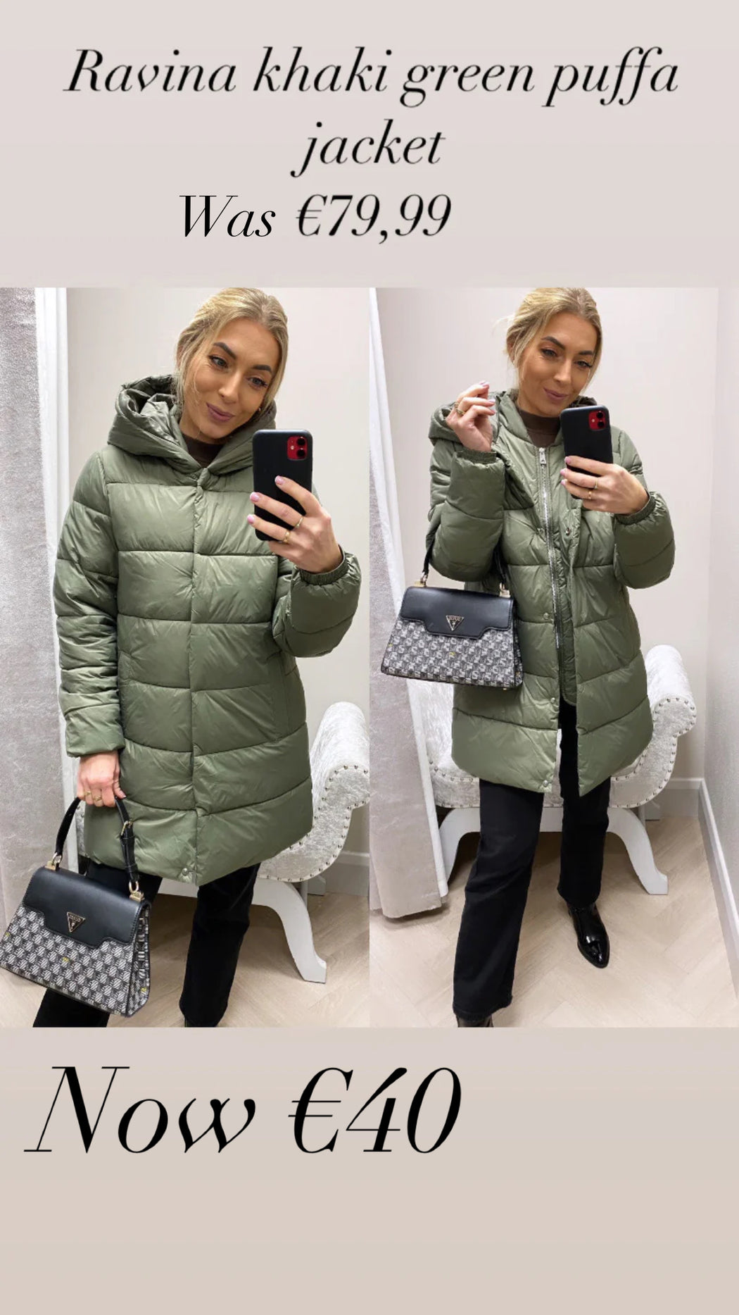 Ravina khaki green puffa jacket