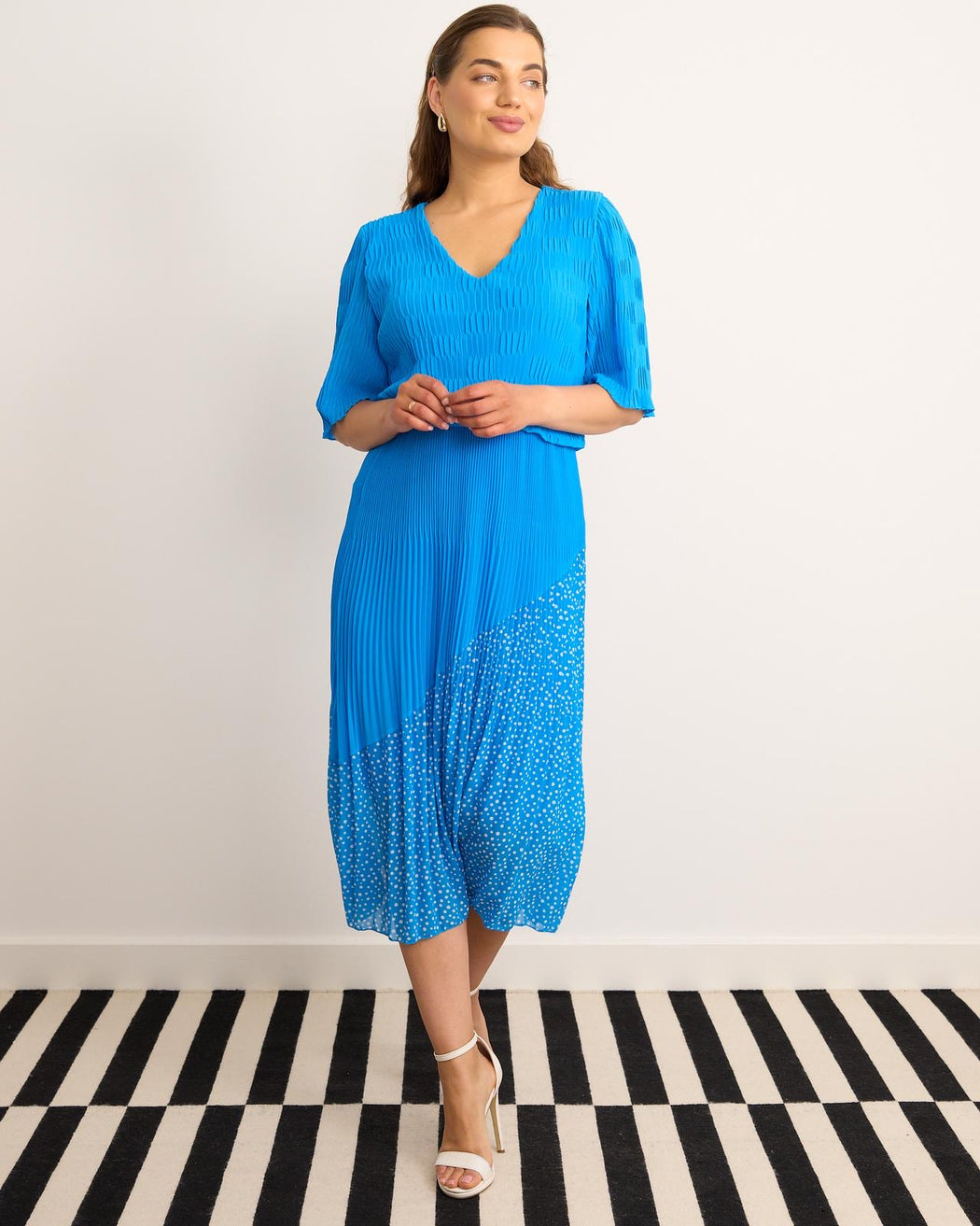 Santorini blue  polka dot midi dress