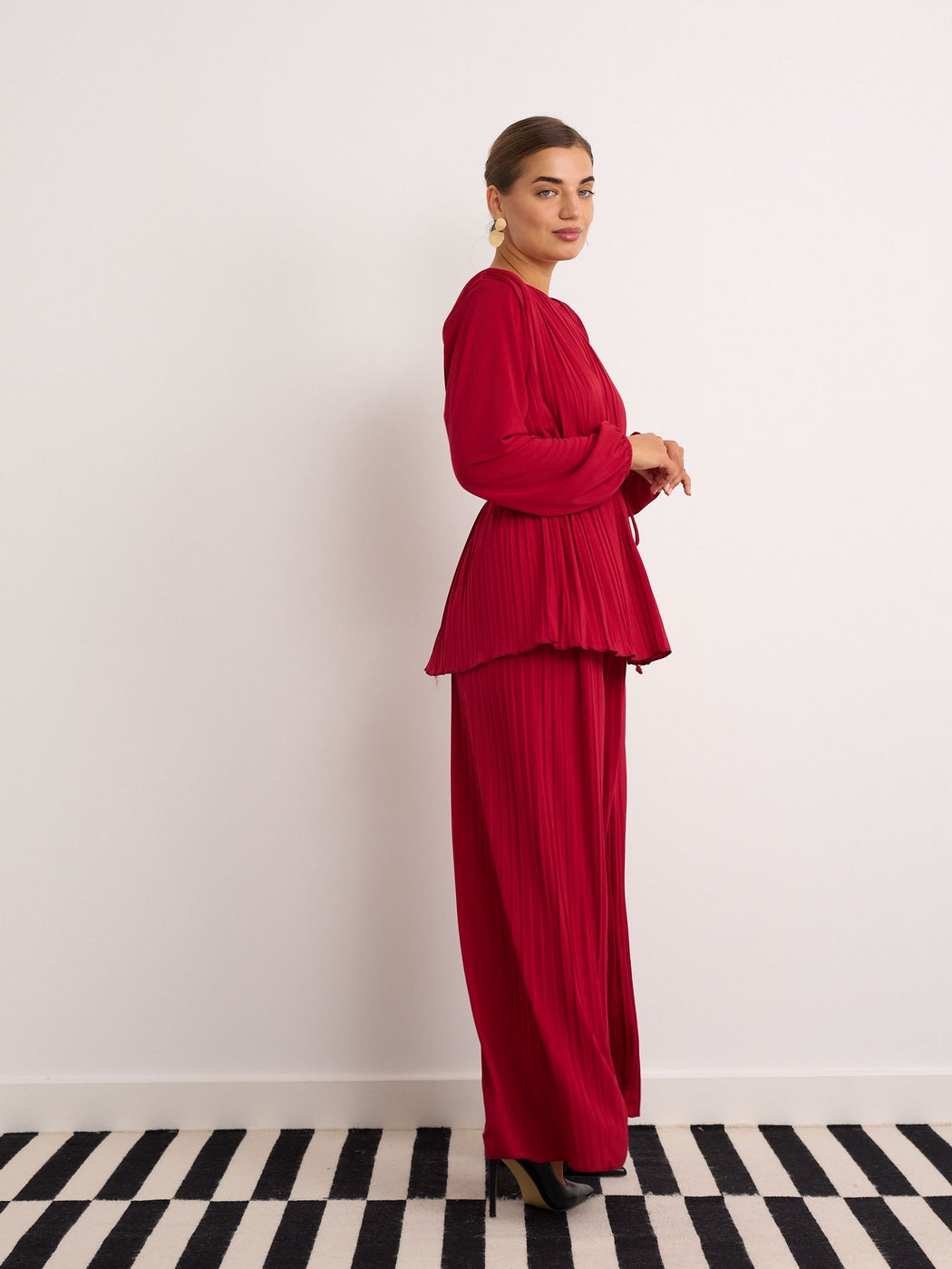 Wine pleated co ord set