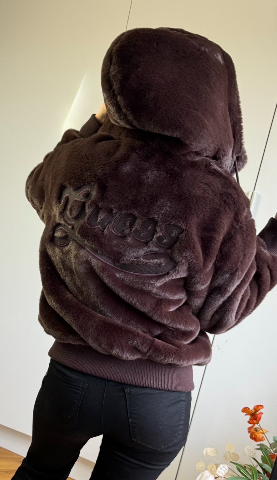 Guess brown lucrezia faux fur jacket w5bl66w3890