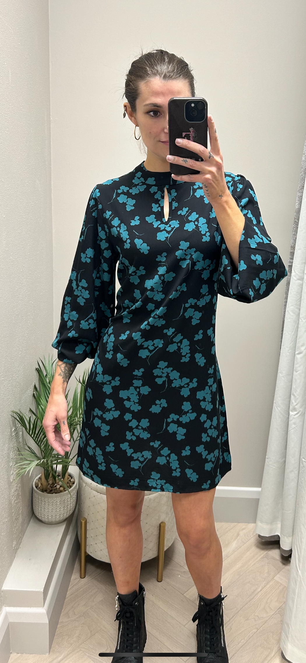 Blueberry teal black shift dress