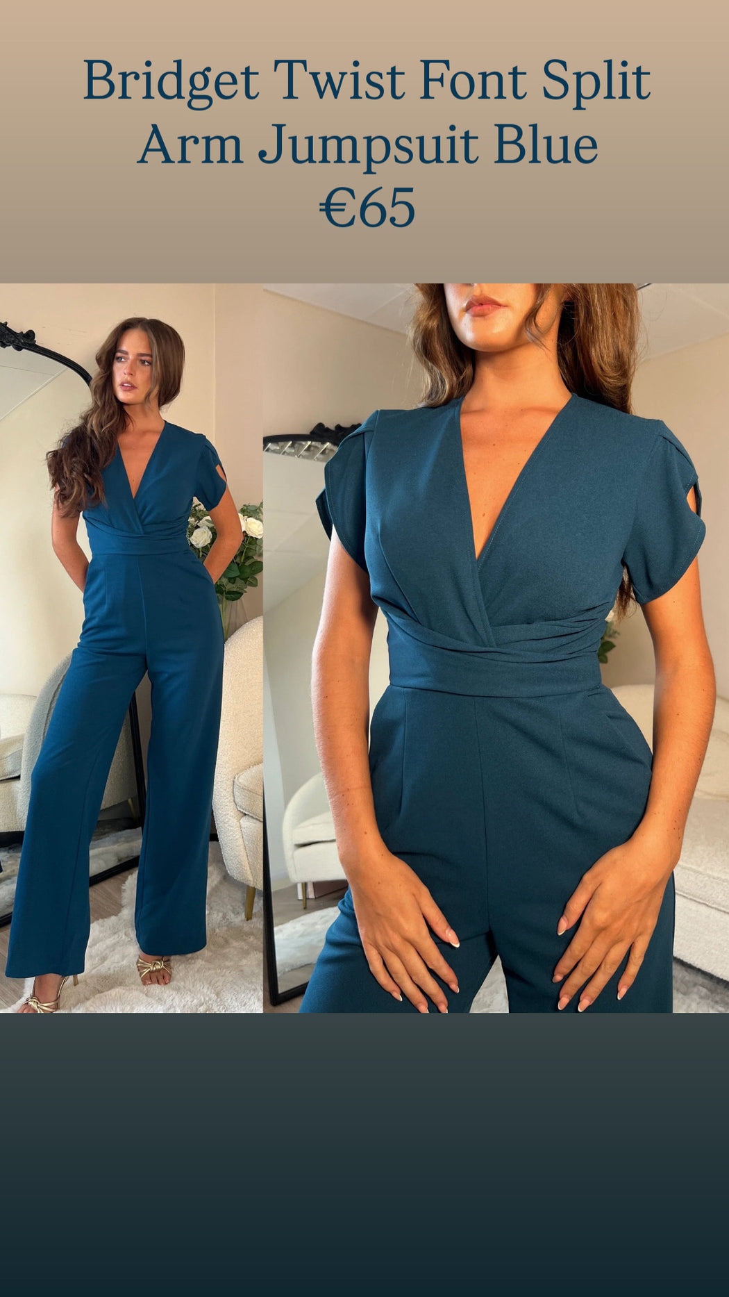 Bridget Twist Font Split Arm Jumpsuit Blue