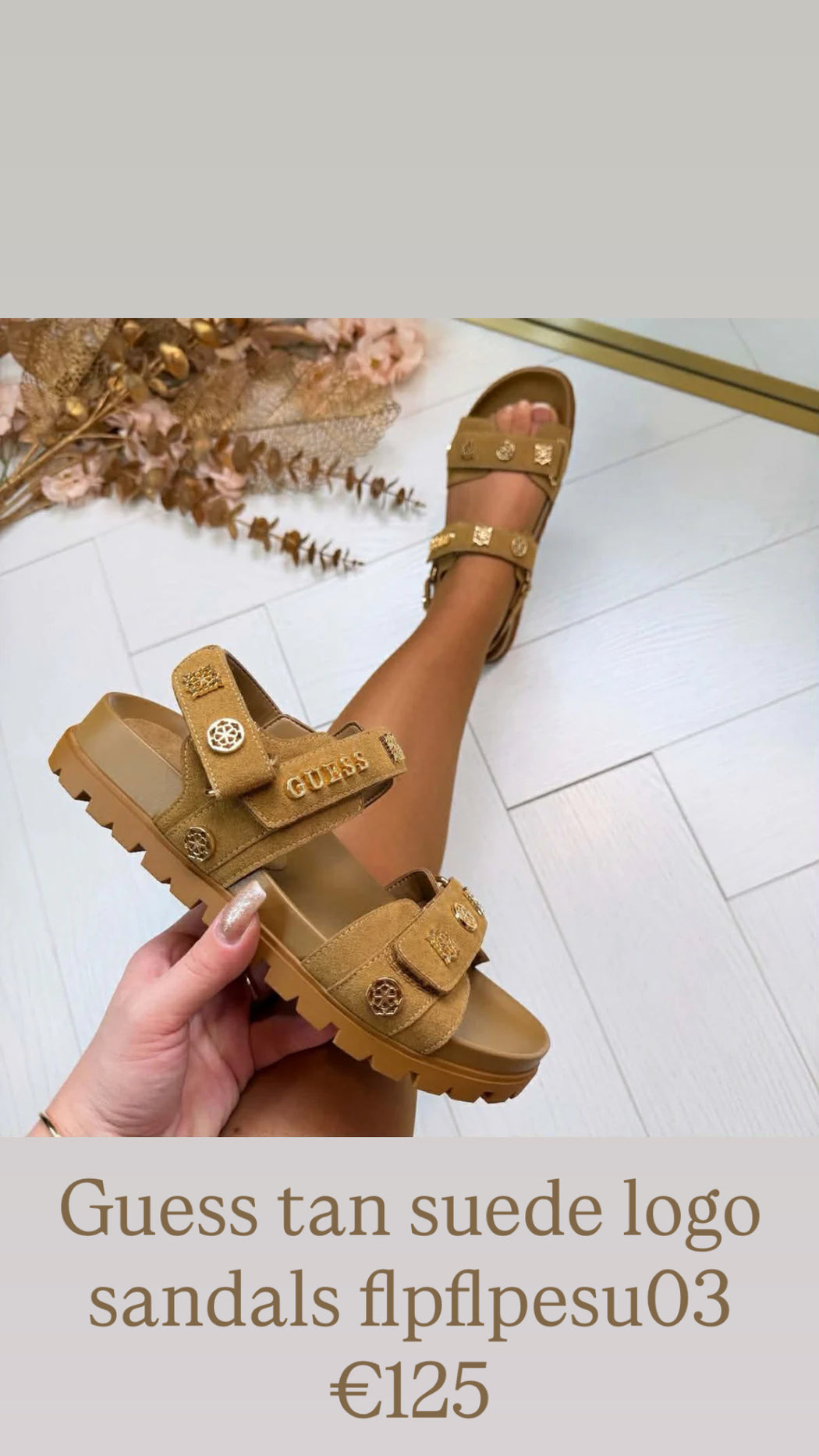 Guess tan suede logo sandals flpflpesu03