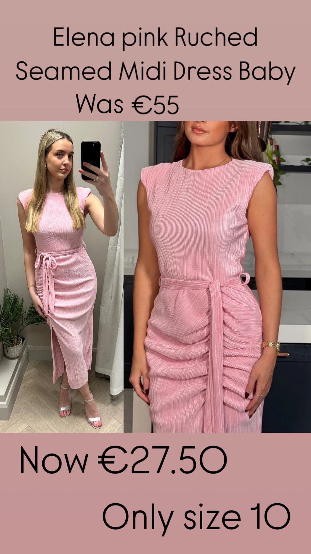Elena pink Ruched Seamed Midi Dress Baby