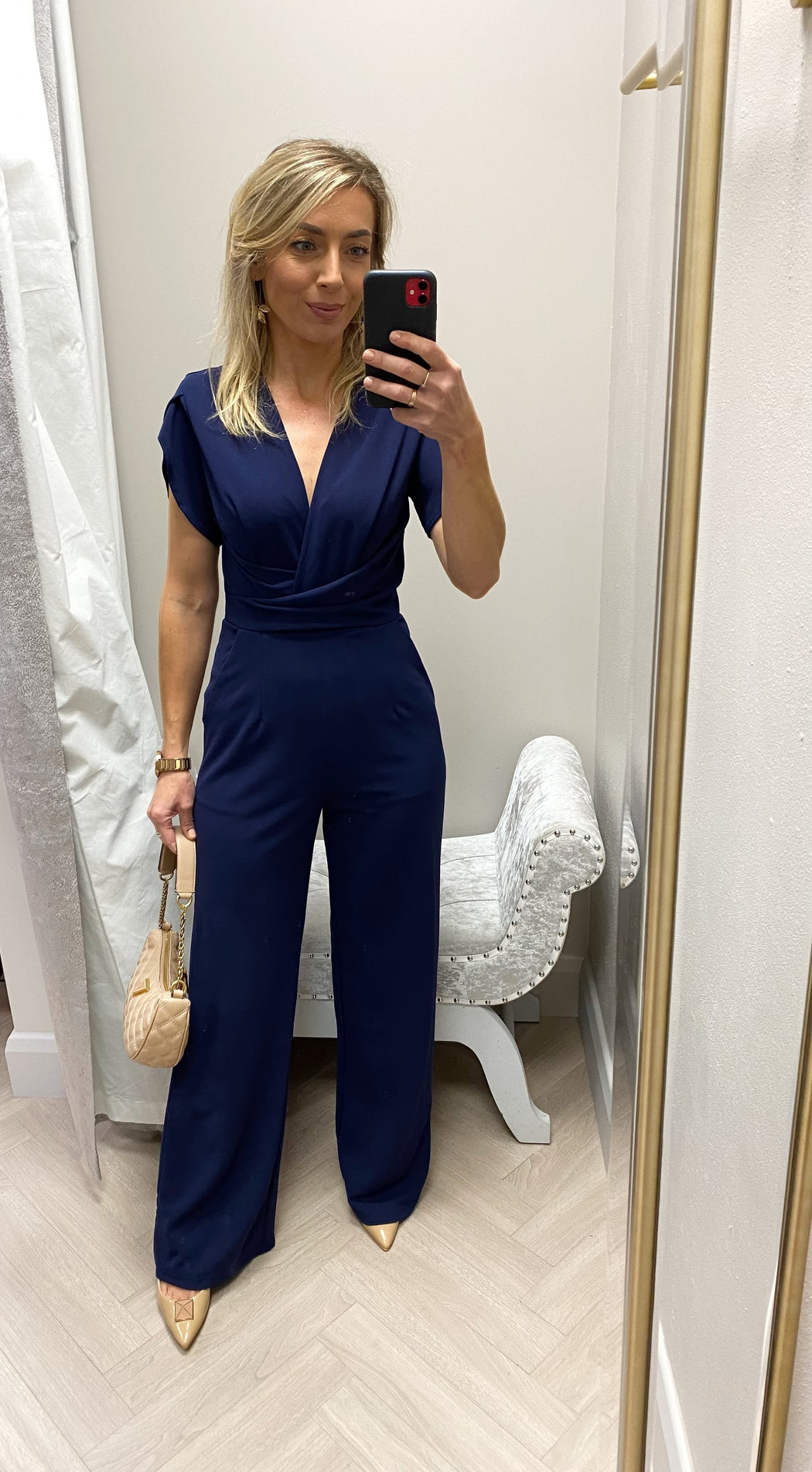 Bridget Twist Font Split Arm Jumpsuit Navy