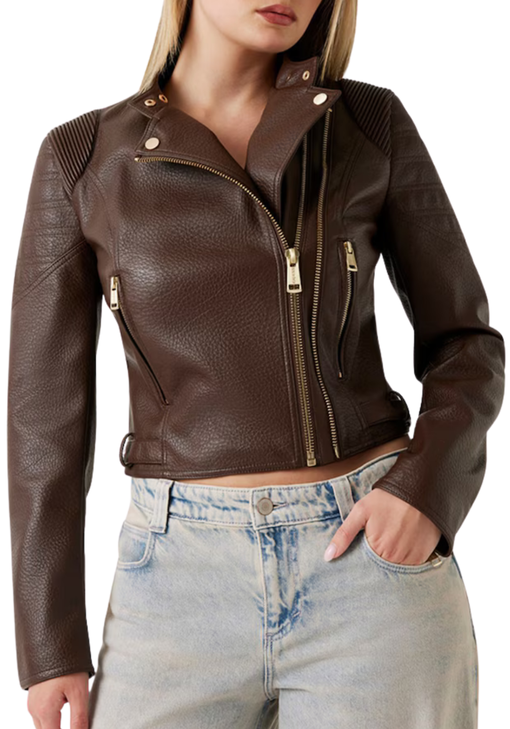 Guess jeannine chocolate brown pu jacket