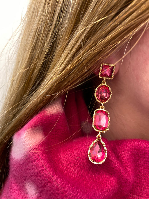 Pink stone drop earrings