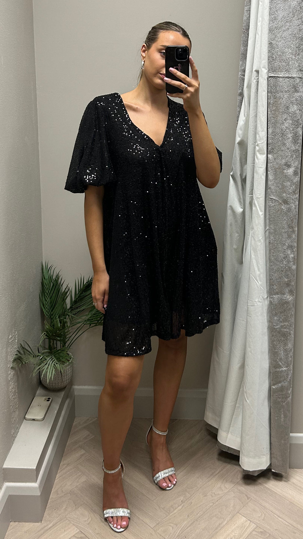 Black sequin shift dress