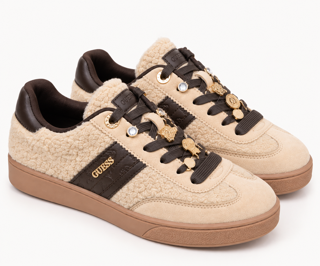 Guess beige teddy trainers flfn3afur12