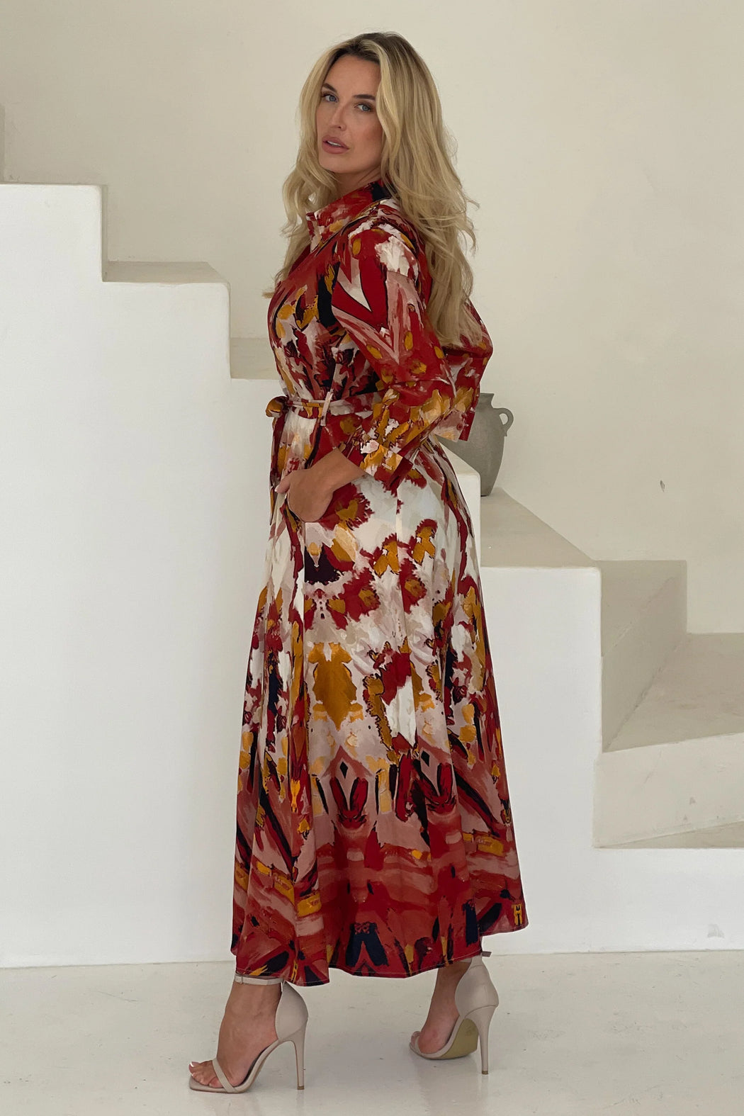 Angela Mixed Abstarct Shirt Maxi Dress