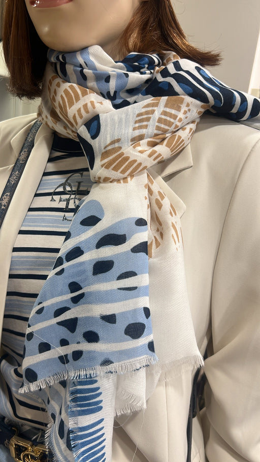Shell blue print scarf