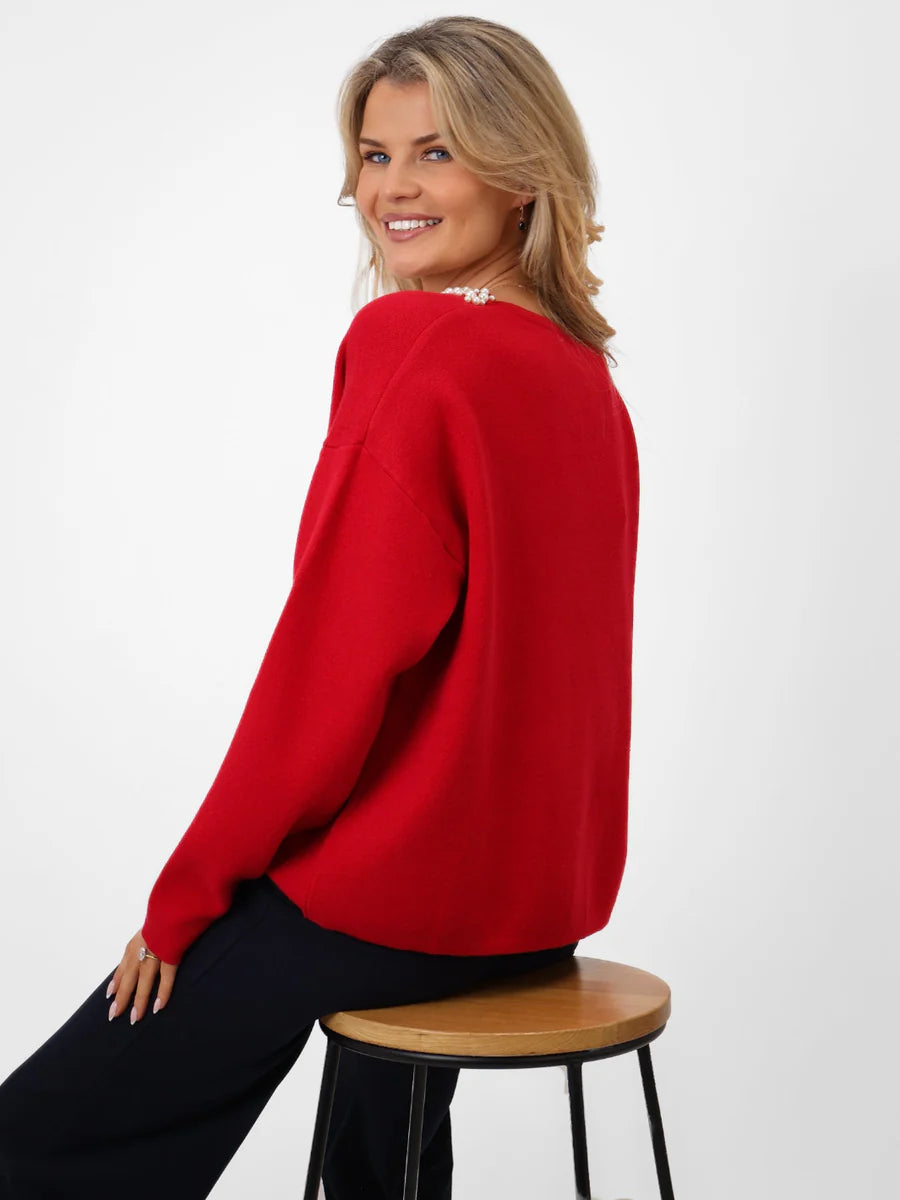 RED ANNABELLE KNIT JUMPER
