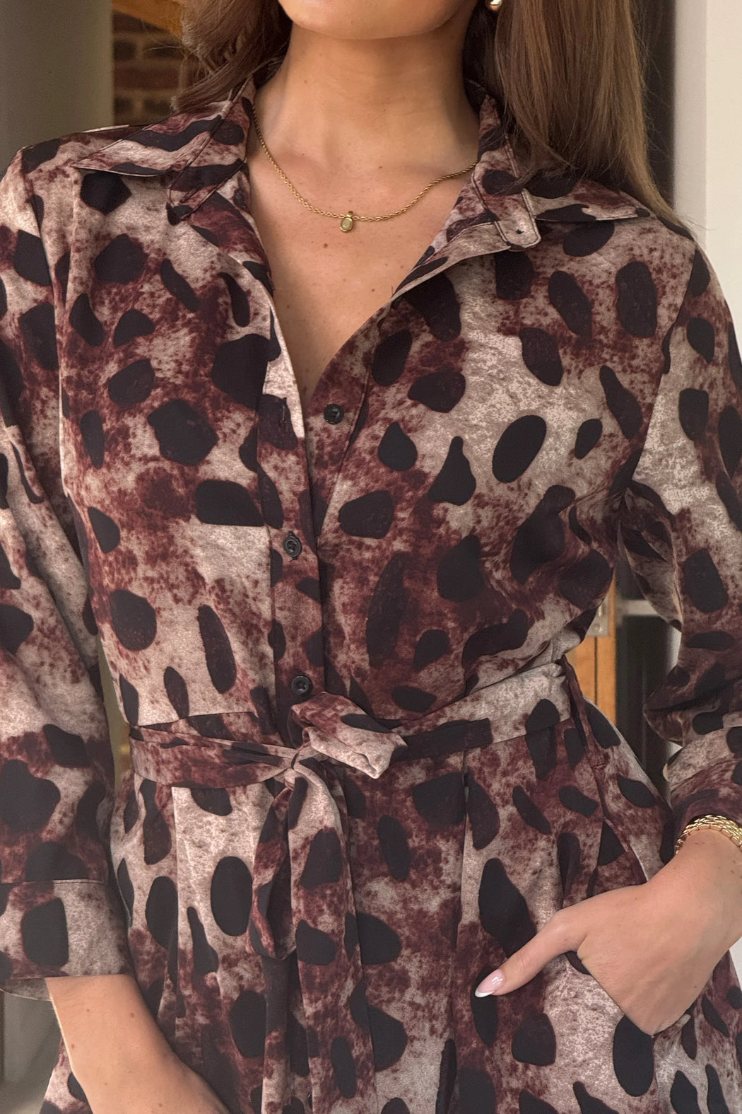 Angela Long Sleeve Maxi Shirt Dress Brown