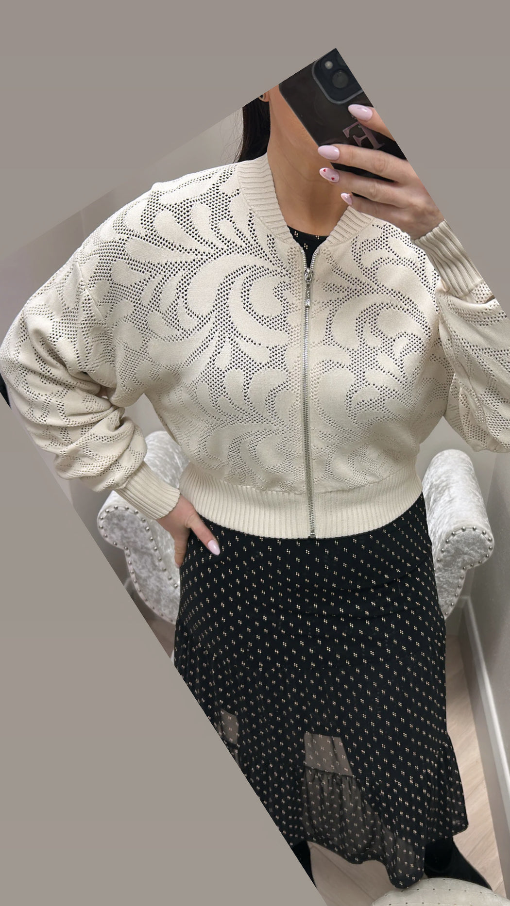 Kokoro cream embossed bomber